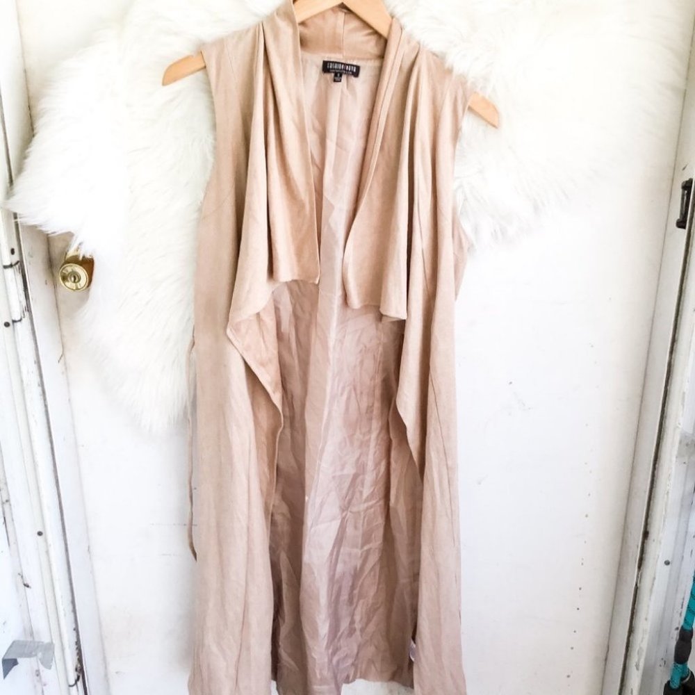 Fashion Nova Tan Faux Suede Sleeveless Duster - Picture 2 of 5